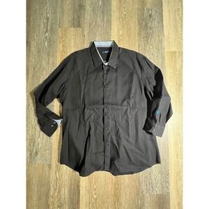 Stone Rose Button Down Mens Size 7 Black Excellent Textured Waffle Knit Long Slv